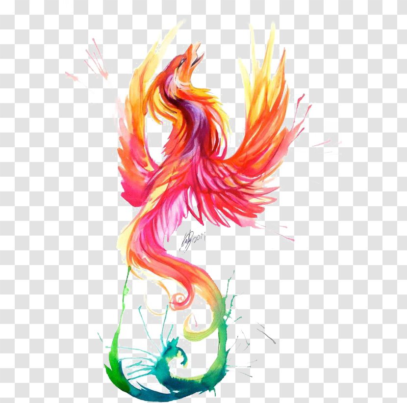Watercolor Painting Phoenix Tattoo Firebird - Red Transparent PNG