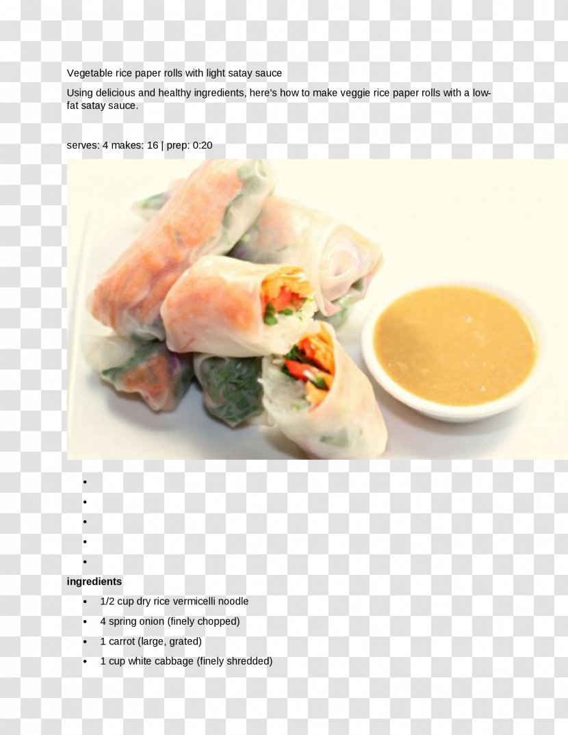 Spring Roll Peanut Sauce Satay Gỏi Cuốn Rice Paper - Cooking - Vegetable Transparent PNG