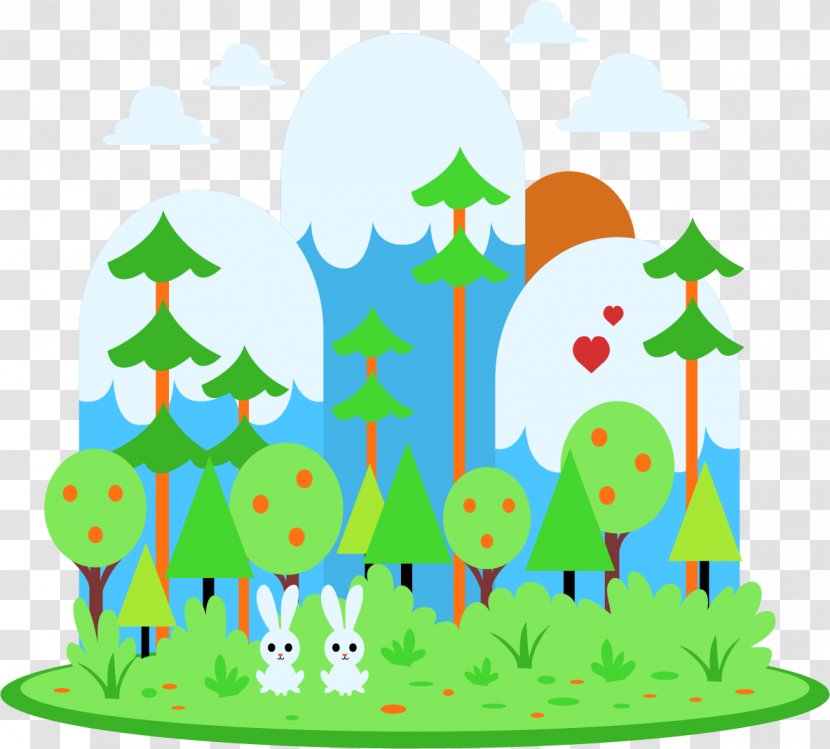 Cartoon Illustration - Cute Bunny Forest Scenery Transparent PNG