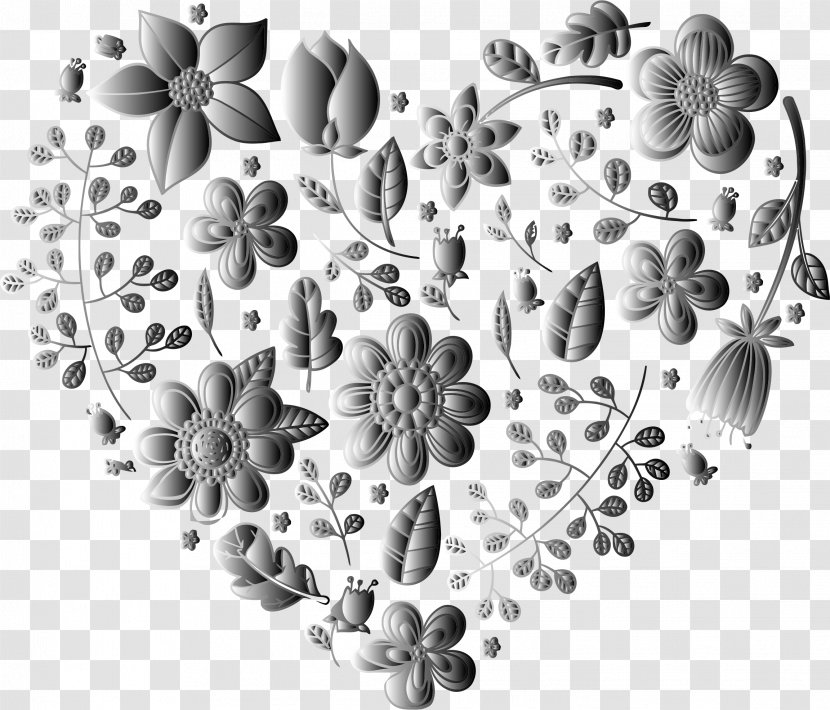 Flower Grayscale Desktop Wallpaper Black And White - Heart - Floral Background Transparent PNG
