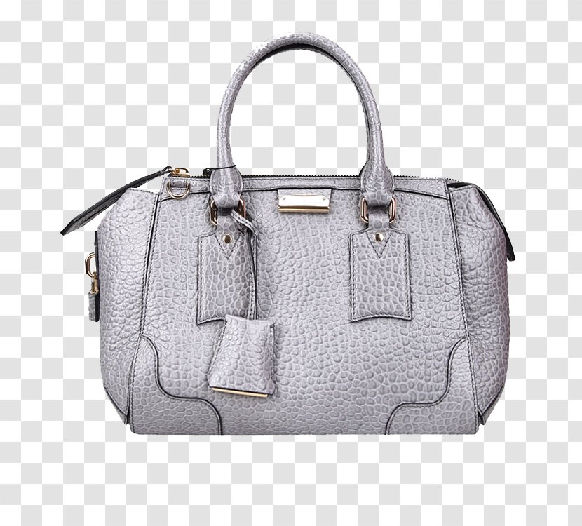 Tote Bag Burberry Leather Handbag - BURBERRY Silver Transparent PNG