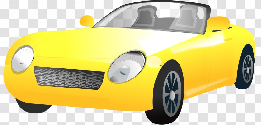 Sports Car Cartoon Clip Art - Convertible - Yellow Vector Transparent PNG