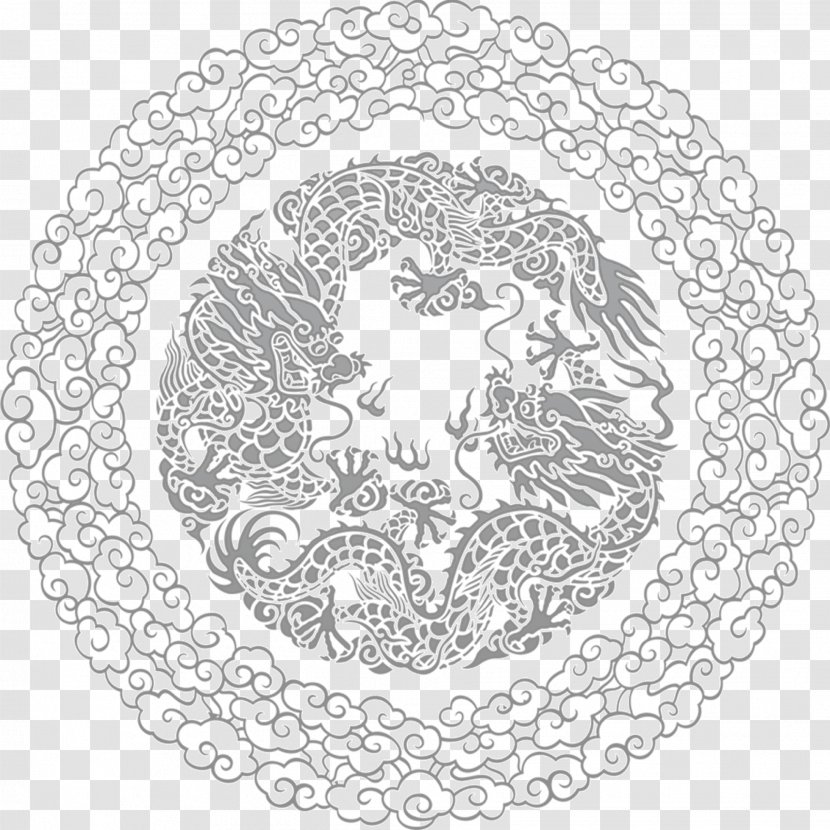Vector Graphics China Chinese Dragon Papercutting Pattern - Black And White Transparent PNG