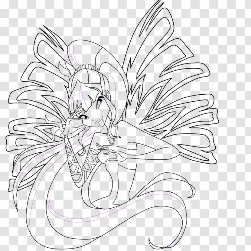 Stella Bloom Sirenix Line Art Drawing - Silhouette - Coloring Pages Transparent PNG