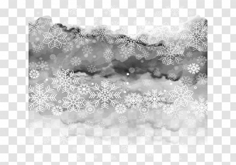Black And White Watercolor Painting Snowflake Photography - Monochrome - Ink Background Snowflakes Transparent PNG