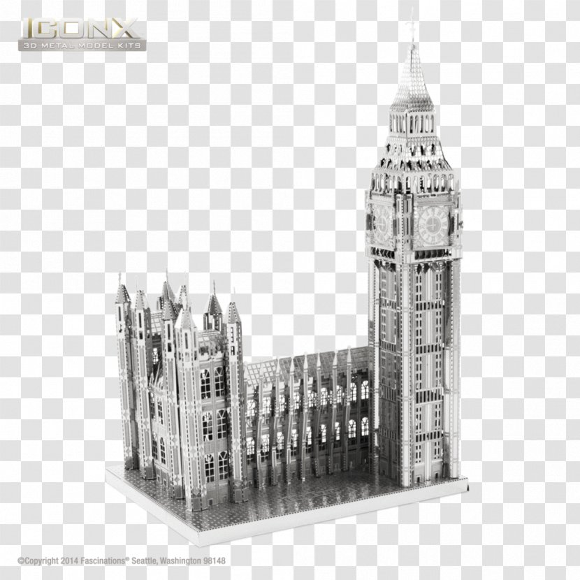 Big Ben Palace Of Westminster Tower Metal Building - Black And White - Uk Transparent PNG