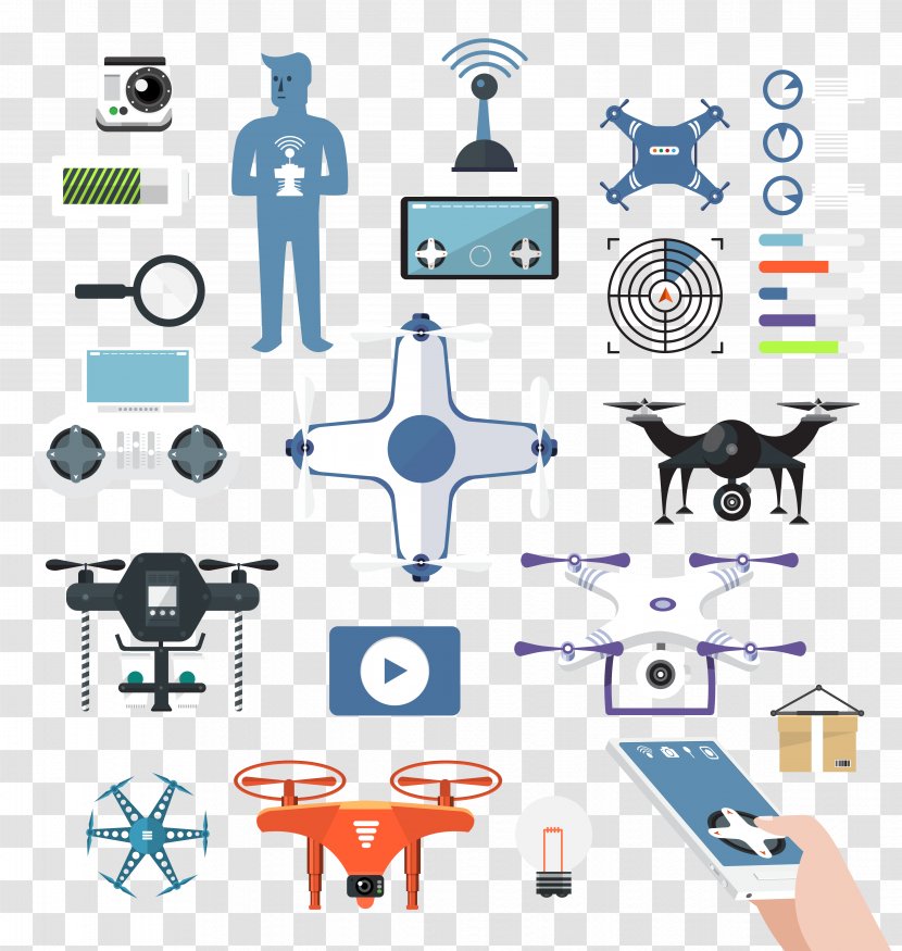 Airplane Unmanned Aerial Vehicle Flat Design Icon - Remote Controls - UAV Transparent PNG