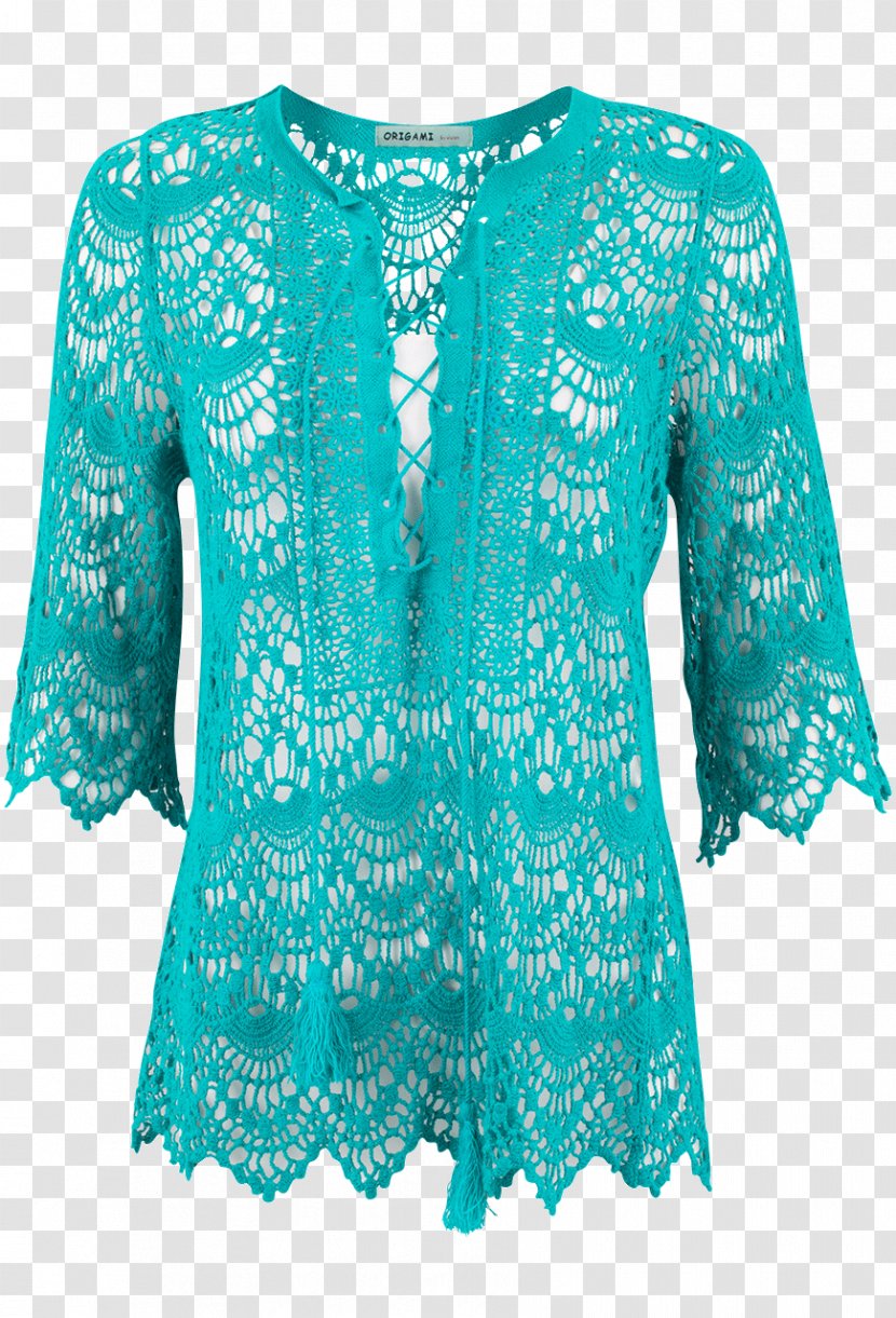 Blouse Sleeve Dress Outerwear Neck - Aqua Transparent PNG