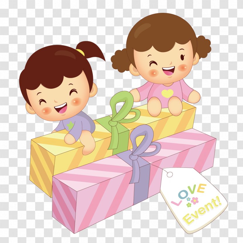 Cartoon Clip Art - Watercolor - Children Sitting On The Box Transparent PNG