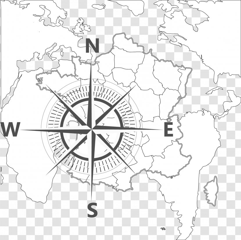 Compass World Map Clip Art - Line - Navigation Transparent PNG