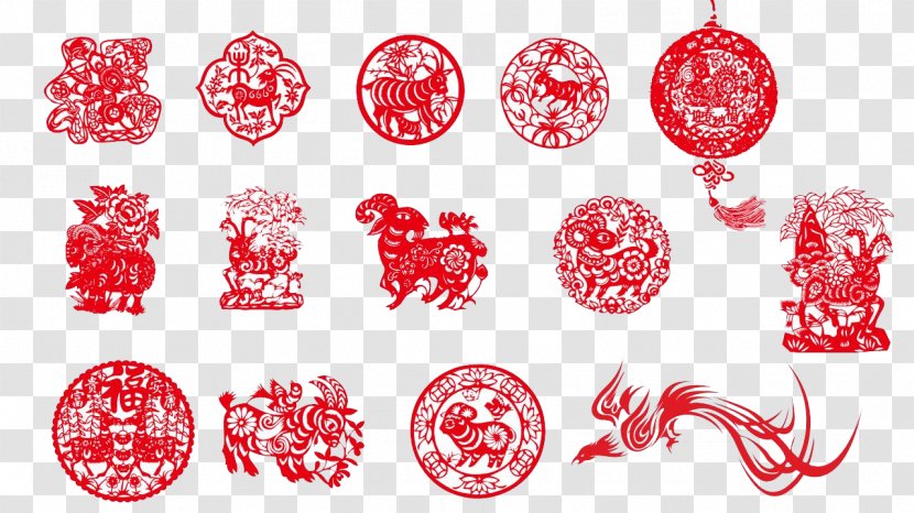 Papercutting Chinoiserie Software - 12 Sheep Lunar New Year Festive Chinese Paper-cut Style Elements Transparent PNG