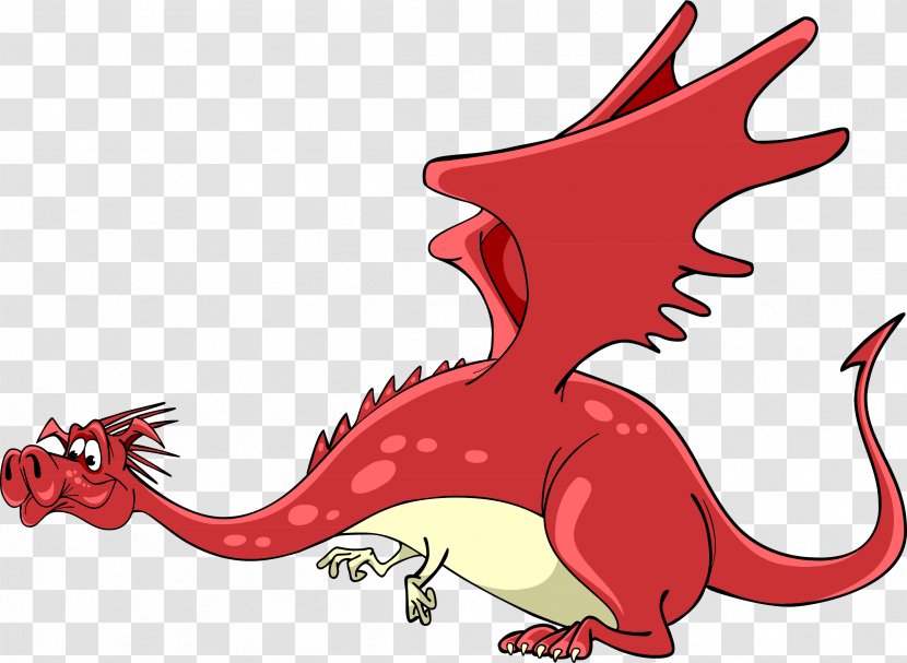 Dragon Cartoon Illustration - Red - Vector Hand-painted Small Transparent PNG