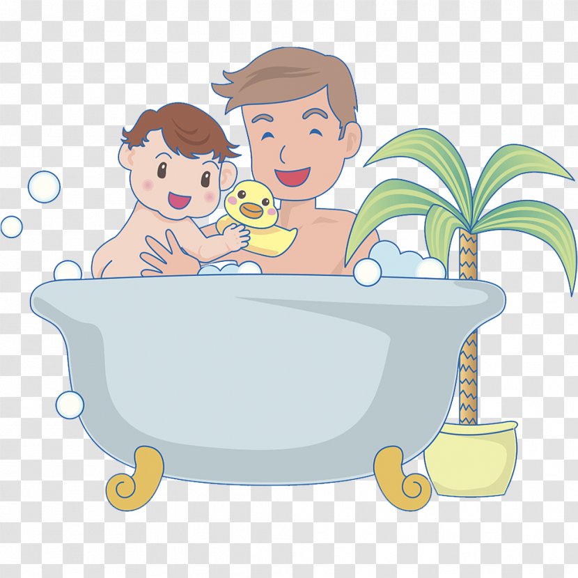 Illustration Father Drawing Image Bathing - Cartoon Bathtub Transparent PNG
