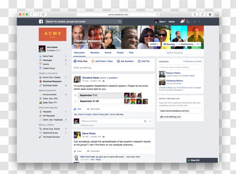 Workplace By Facebook Facebook, Inc. Social Networking Service Media - Screenshot Transparent PNG