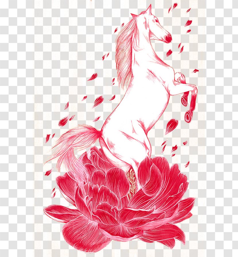 Visual Arts Horse Floral Design Drawing Illustration - Illustrator - Hand-painted Transparent PNG