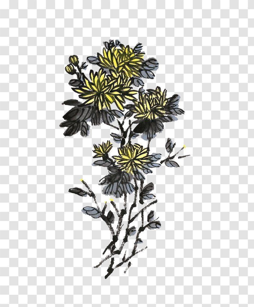 Ink Wash Painting Chrysanthemum Chinese - Tree Transparent PNG