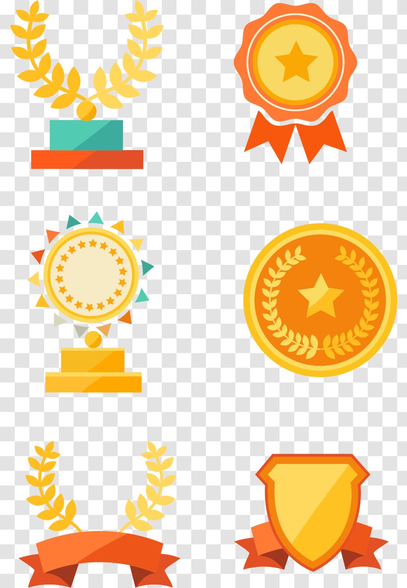 Medal Trophy Euclidean Vector Icon - Orange - Yellow Glory Decoration Pattern Transparent PNG