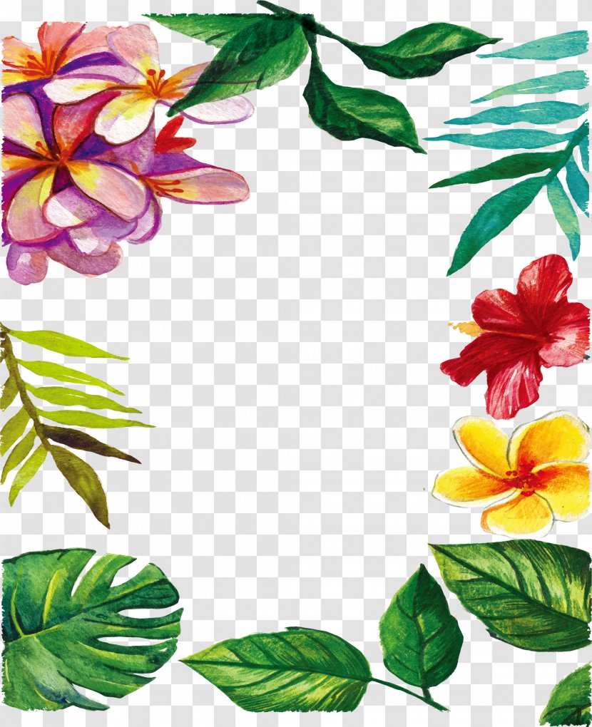 Watercolor Painting - Pattern - Hand-painted Romantic Flowers Leaf Frame Transparent PNG
