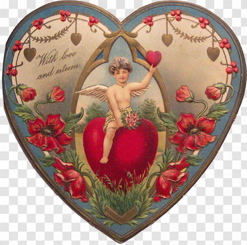 Valentine's Day Victorian Era Heart Greeting & Note Cards Clip Art - Antique - Cupid Transparent PNG