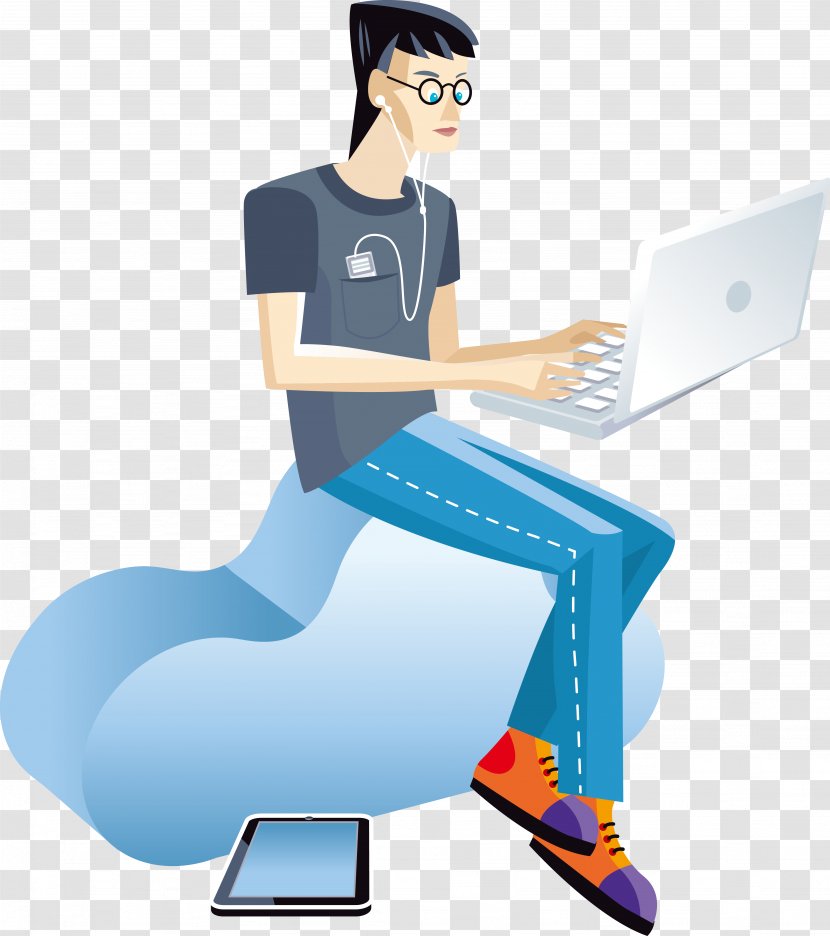 Cloud Computing Data Download - Computer - The Man Sitting On Clouds Transparent PNG