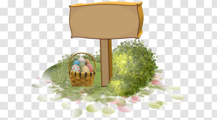 Cartoon Wood - Grass - Wooden Sign And Basket Eggs Transparent PNG