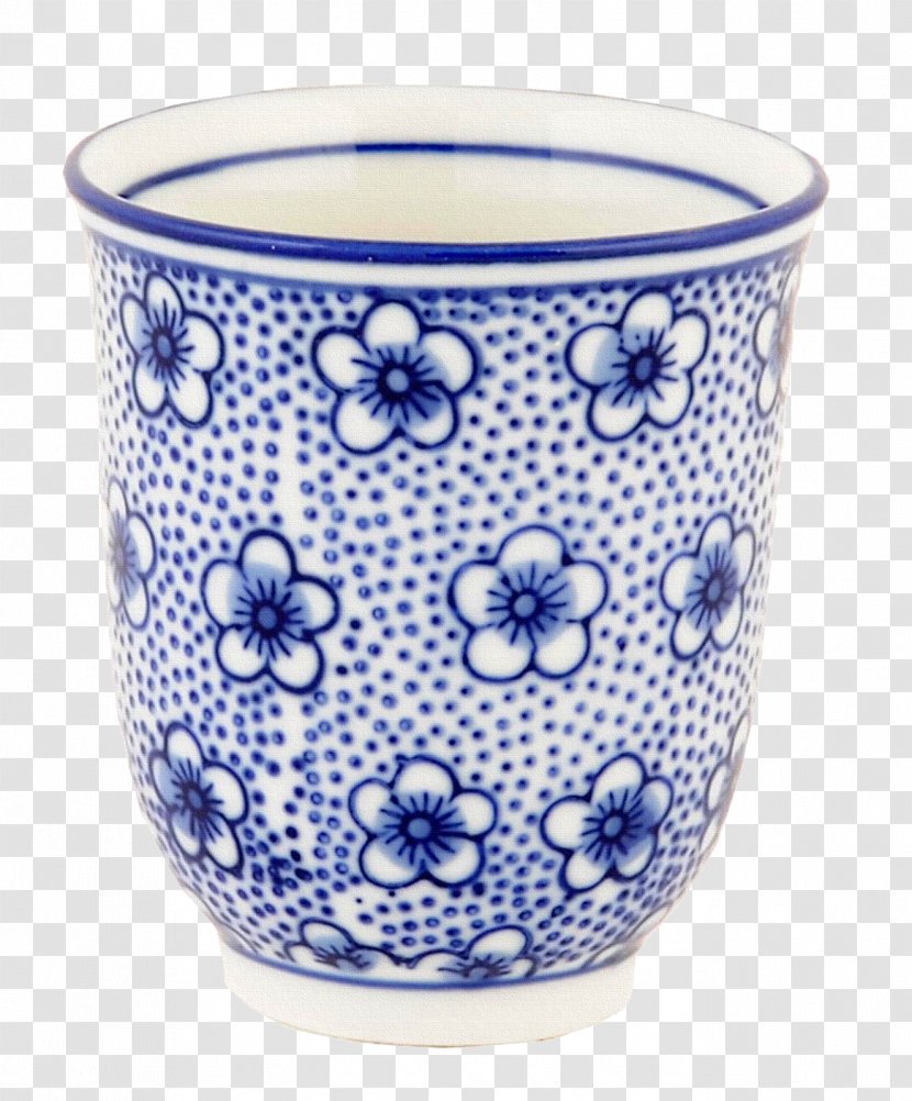 Ceramic Glass Blue And White Pottery Flowerpot Mug - Porcelain Transparent PNG