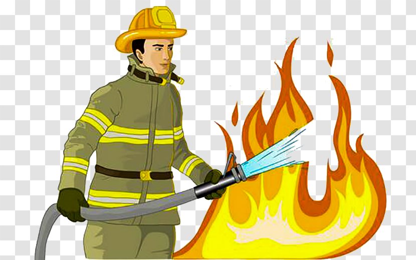 Firefighter Illustration - Fire Extinguisher - Hand Painted Firemen Fighting Fires Transparent PNG