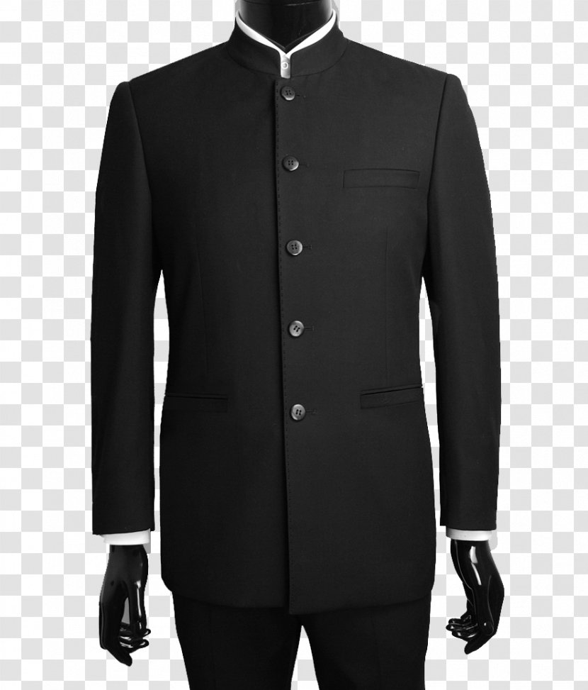 Mao Suit Mandarin Collar Jacket - Coat - Black Transparent PNG