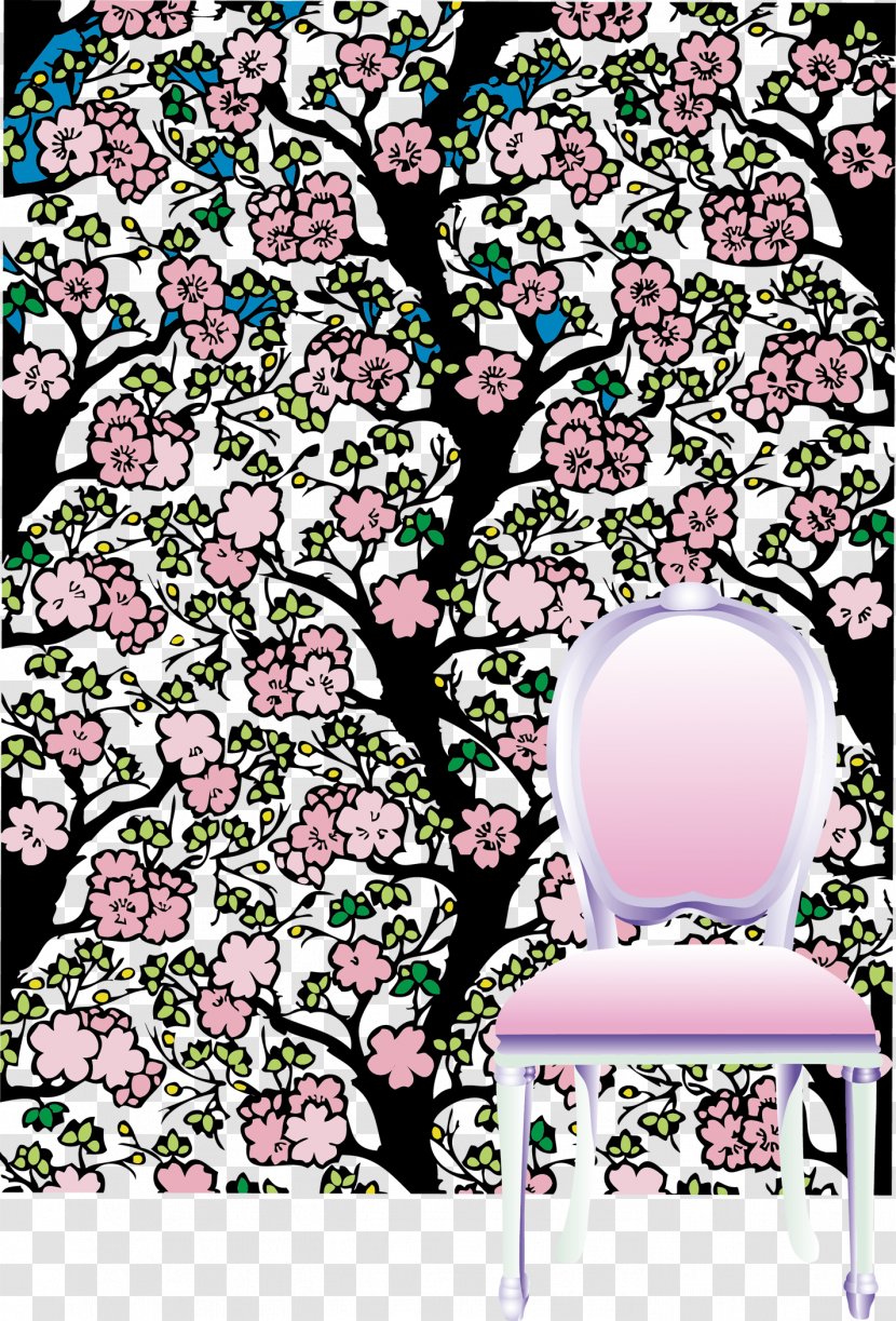 Cherry Blossom Pink Illustration - Flower - Peach Chair Behind Transparent PNG