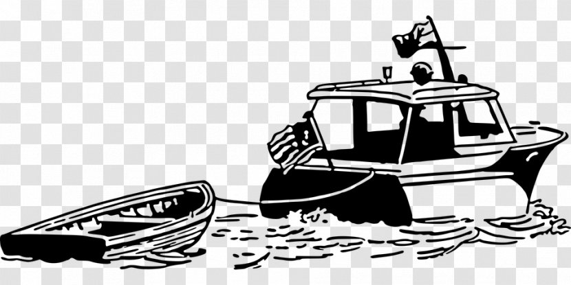 Boat Towing Dinghy Clip Art - Monochrome Transparent PNG