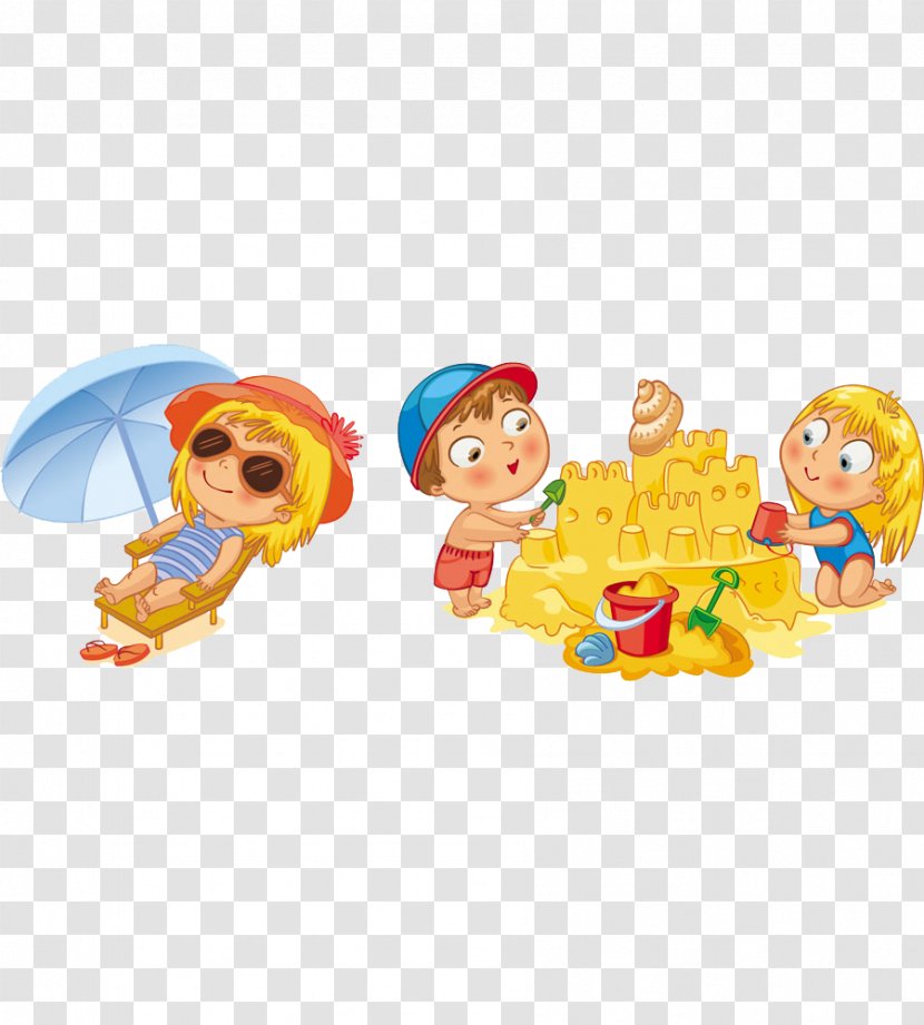 Stock Photography Drawing Illustration - Child - Cute Cartoon Kids At The Beach Transparent PNG