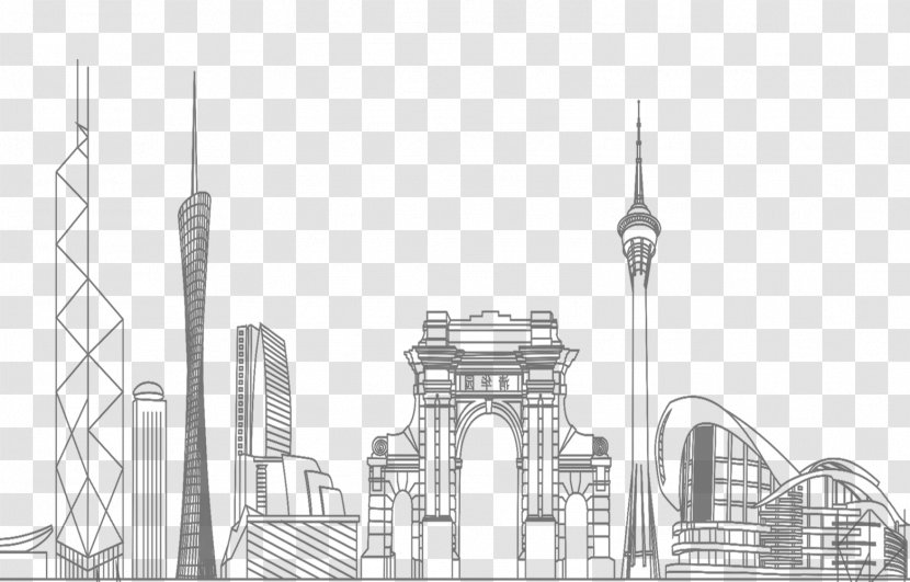 Black And White Place Of Worship Skyline Line Art - Creative City Transparent PNG