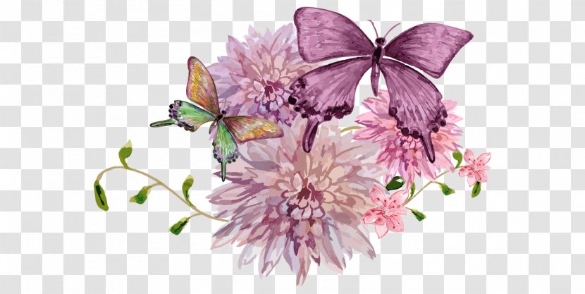 Butterfly Drawing Painting - Pollinator - Cartoon Beautiful Hand-painted Watercolor Flowers Transparent PNG