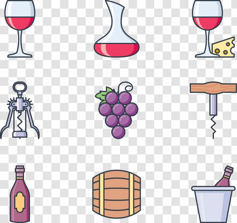 Red Wine White Common Grape Vine Glass - Press - Drink Set Transparent PNG