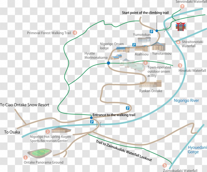 Mount Ontake Hida-Osaka Station Diagram Map - Waterfall - English Spot Transparent PNG