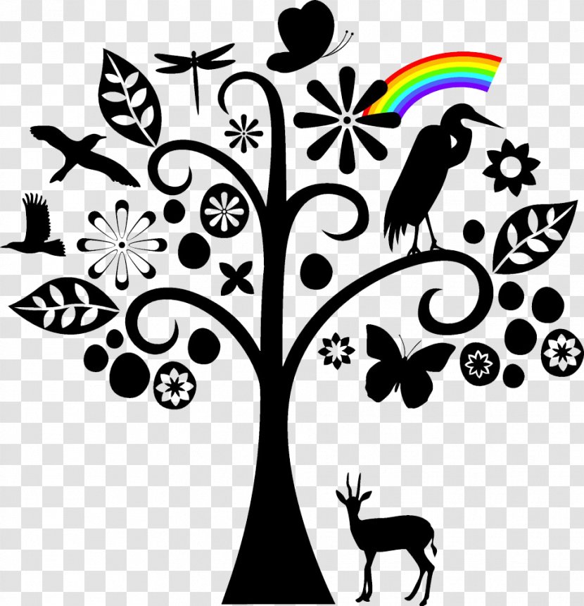 Tree Silhouette Black And White - Trees Animals Abstract Wind Transparent PNG