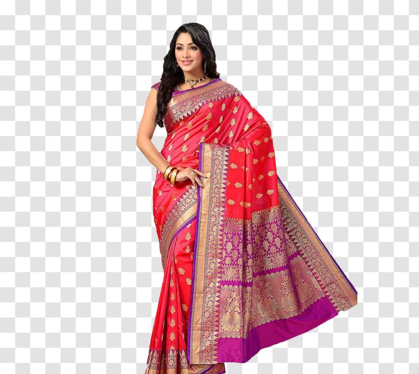 Sari Silk Kanchipuram Zari Pink - Maroon - Saree Model Transparent PNG