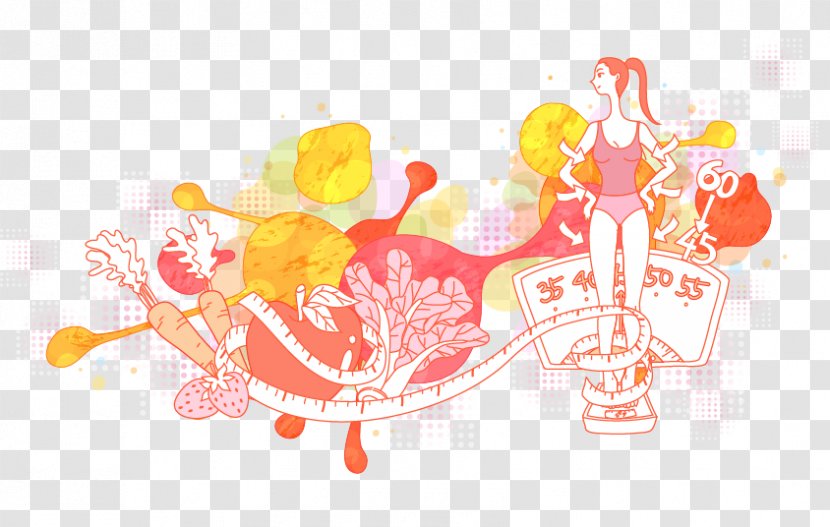Drawing Silhouette Art Illustration - Orange - Weight Scale Ruler Beauty Pattern Transparent PNG