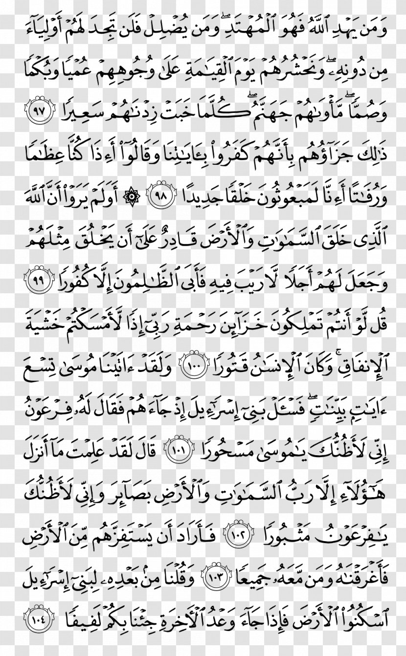 Qur'an Al-Isra Surah Juz' Ayah - Calligraphy - Quran Kareem Transparent PNG
