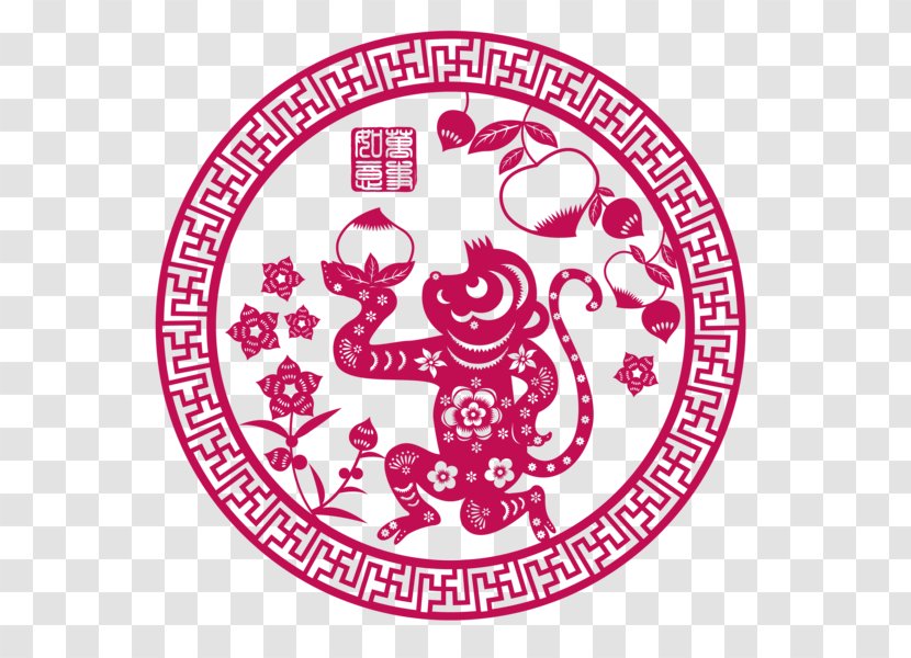 Papercutting Chinese New Year Monkey Paper Cutting - Heart - Paper-cut Circular Transparent PNG