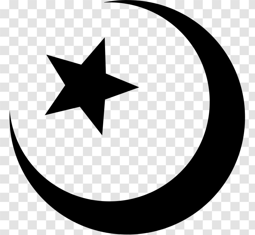 Quran Symbols Of Islam Star And Crescent Religion - Black White Transparent PNG