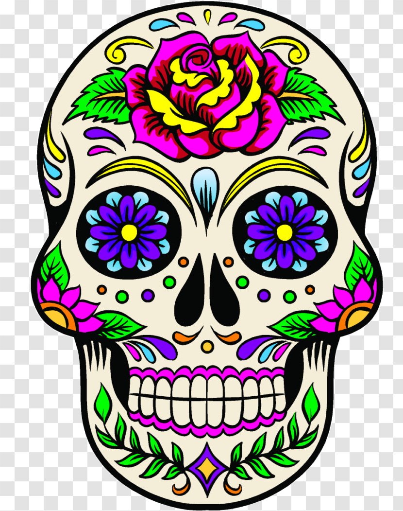 Calavera Mexican Cuisine Day Of The Dead Death Floral Ornament - Tattoo Transparent PNG