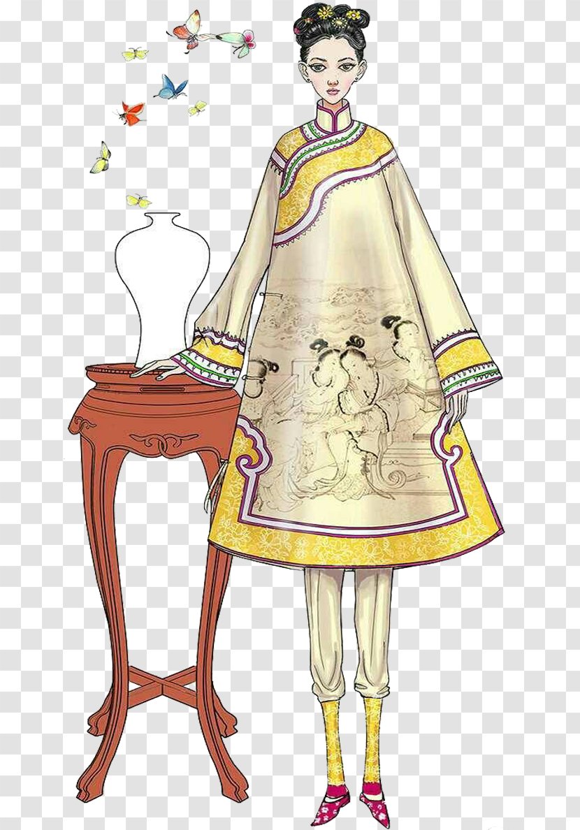 Qing Dynasty Dress Designer Costume Design - Hand-painted Women's Transparent PNG