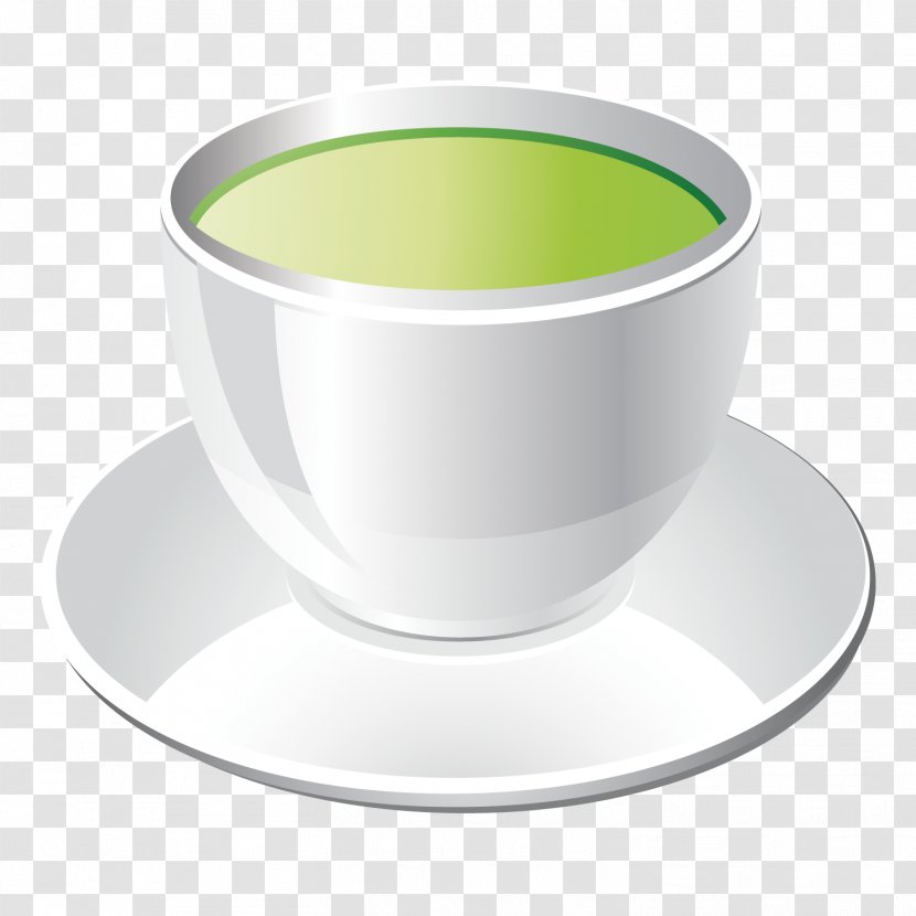Green Tea Matcha Coffee Cup - Saucer - Vector Transparent PNG