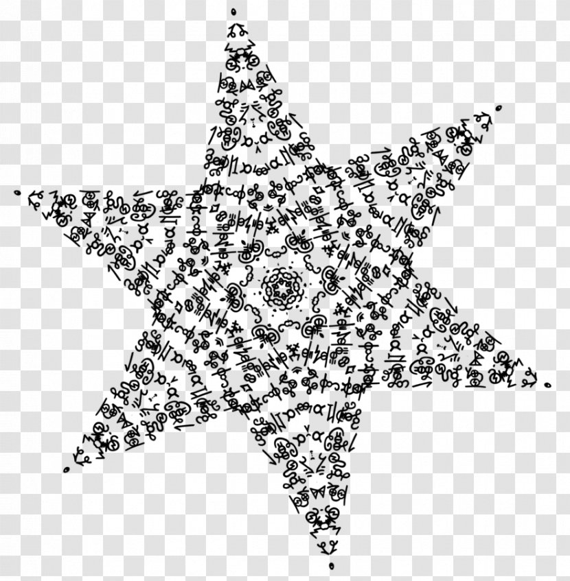 Snowflake Star Shape Line Art - Black And White - Five-shaped Transparent PNG