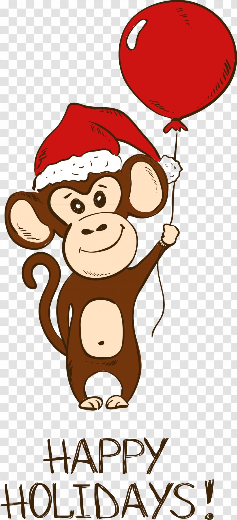 Santa Claus Christmas Cartoon Monkey - Area - Take A Balloon Transparent PNG