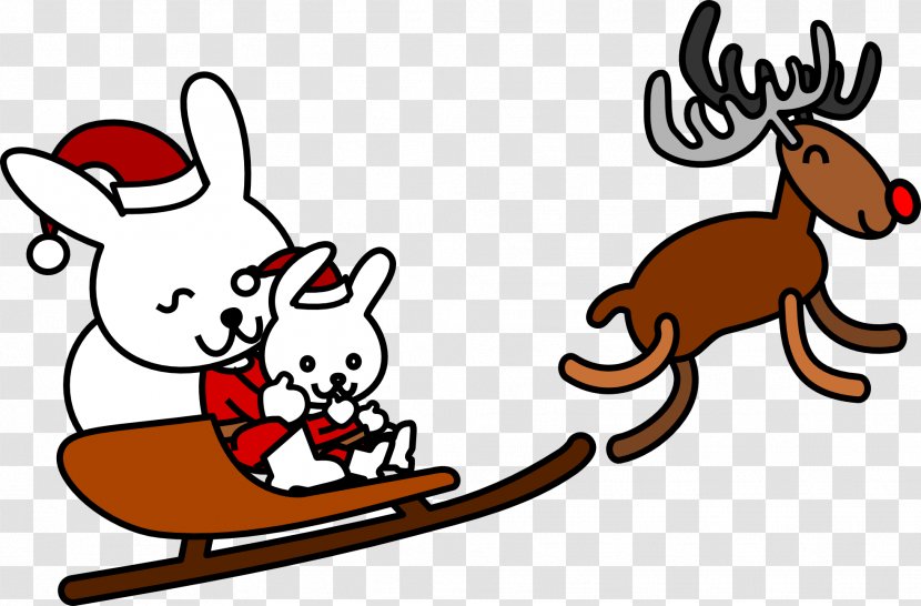 Easter Bunny Santa Claus Reindeer Christmas Clip Art - Sleigh Transparent PNG