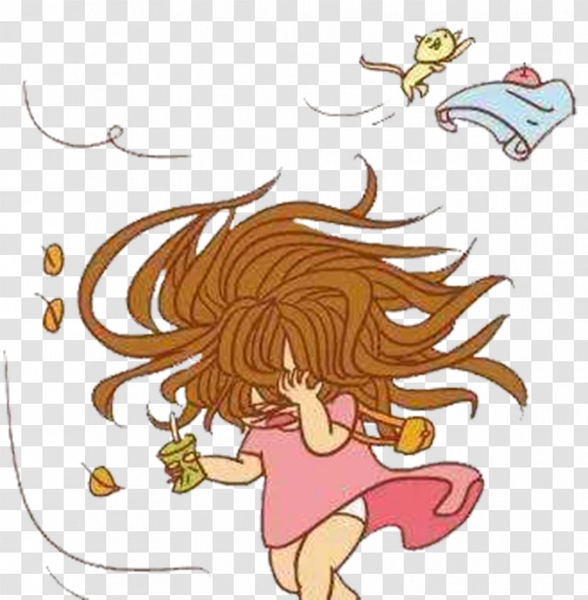Cartoon Download - Watercolor - The Wind Blows Hair Transparent PNG
