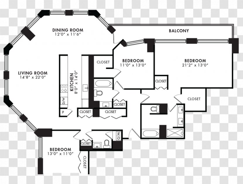 Floor Plan Chicago Apartment House Bedroom - Brand Transparent PNG