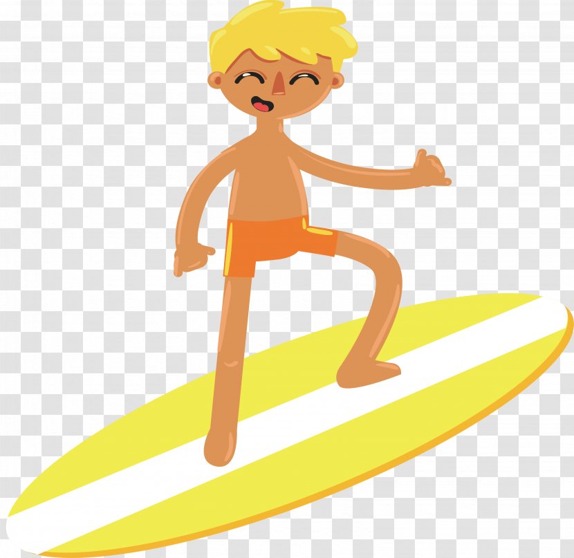 Clip Art - Seaside Resort - A Boy Surfing On The Beach Transparent PNG